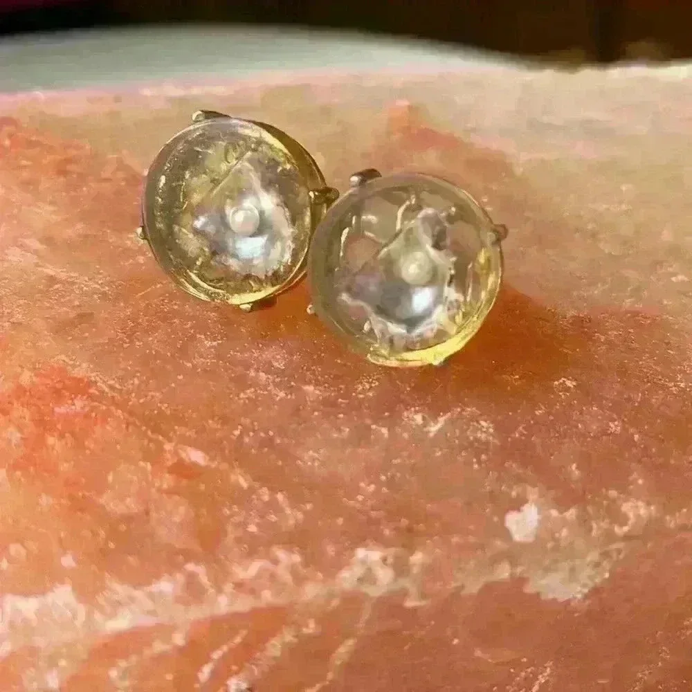 Vintage Oyster Shell and Pearl Encased in Acrylic Cuff Links